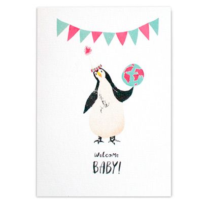 ペンギンとガーランドのコラボで楽しげに 手作り出産祝いカードの作り方